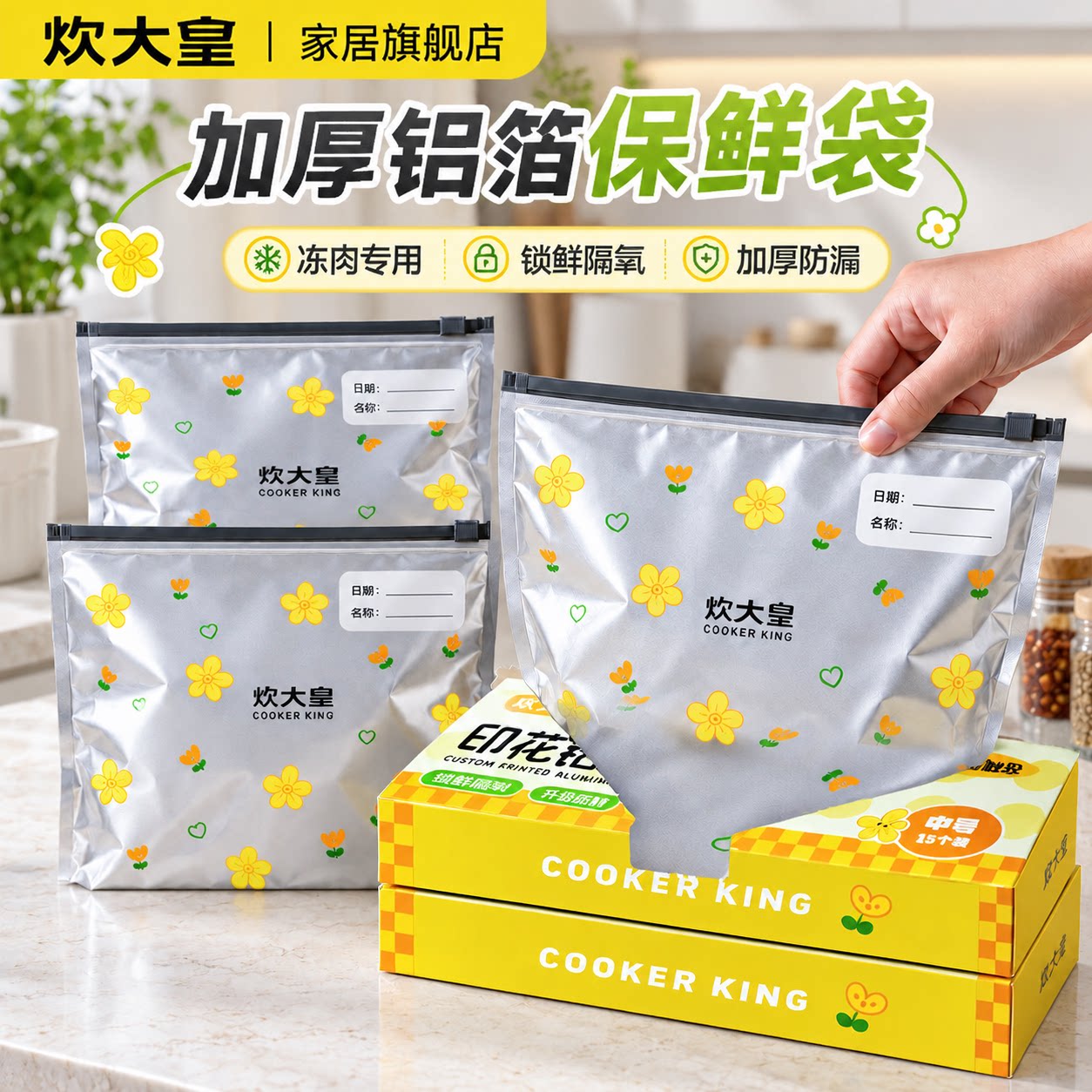炊大皇铝箔保鲜密封袋食品级家用冰箱冷冻专用加厚冻肉分装自封袋