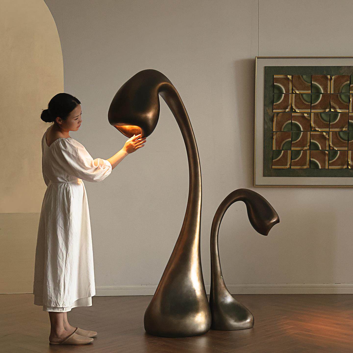 形上法式花苞雕塑落地灯玻璃纤维无级调光客厅卧室自然生长气氛灯