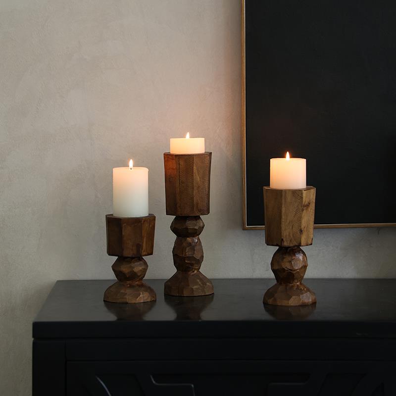 形上wabi-sabi侘寂碳化木烛台实木几何造型蜡烛杯烛光晚餐桌摆件