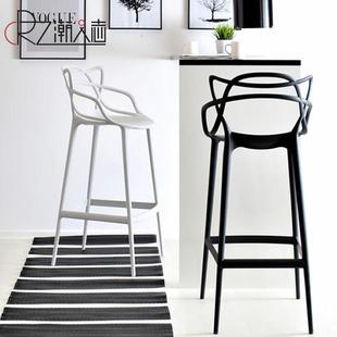 户外高脚凳子靠背吧台凳北欧设计师蔓藤吧椅创意家用塑料酒吧椅子