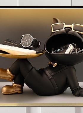 进门口玄关放钥匙网红摆件入户鞋柜置物收纳托盘轻奢客厅狗装饰品