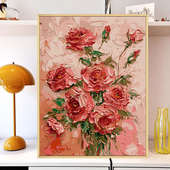 玫瑰高级感数字油画diy填充填色手工绘花卉艺术丙烯油彩画装 饰画