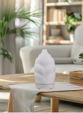 100ml香蕉叶陶瓷香薰机家用无声超声雾化空气办公室加湿器夜灯