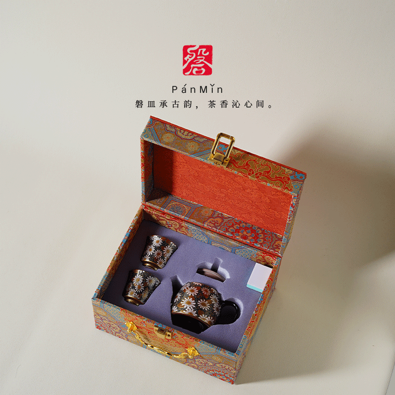 磐皿｜直播链接金银错小雏菊茶具套装鎏金家用珐琅彩陶瓷一壶二杯