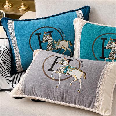 欧式沙发靠垫客厅靠枕长方形抱枕套刺绣提花奢华床头靠枕大号可拆