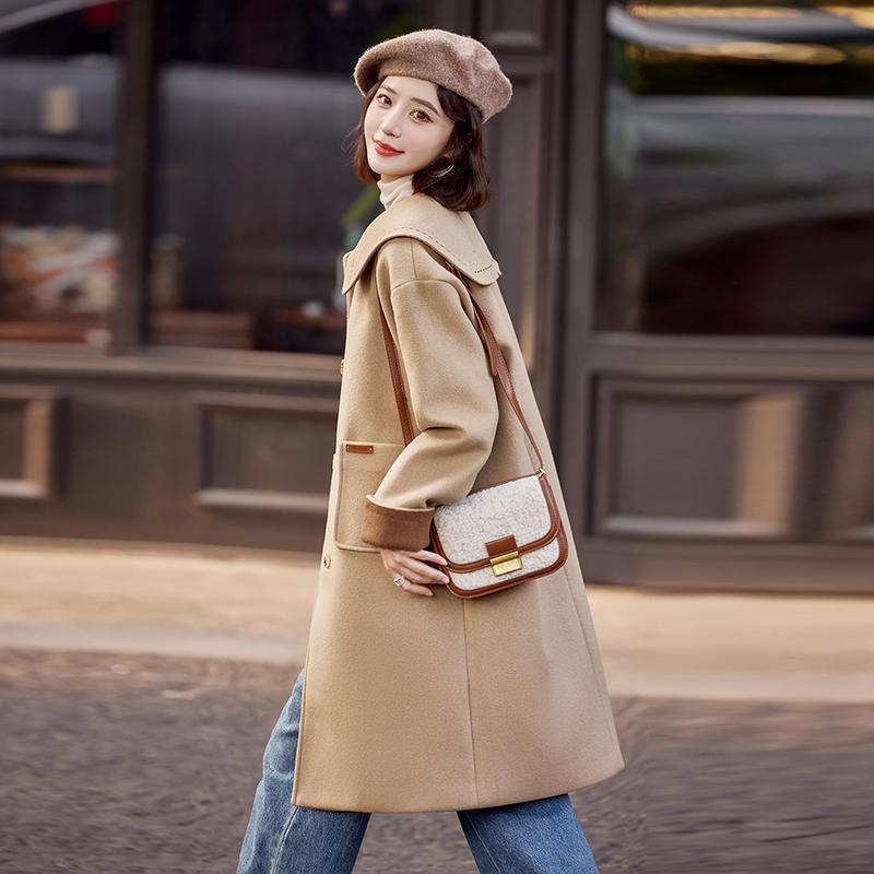 法式娃娃领大衣女毛呢外