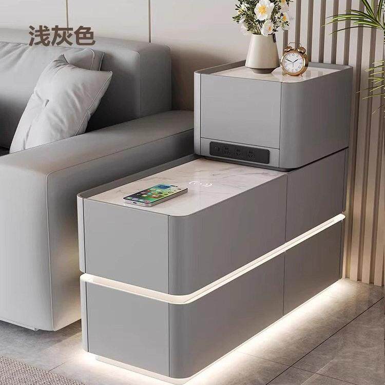 轻奢智能沙发边柜客厅高级感边几新款实木侧边柜简约置物柜收纳柜