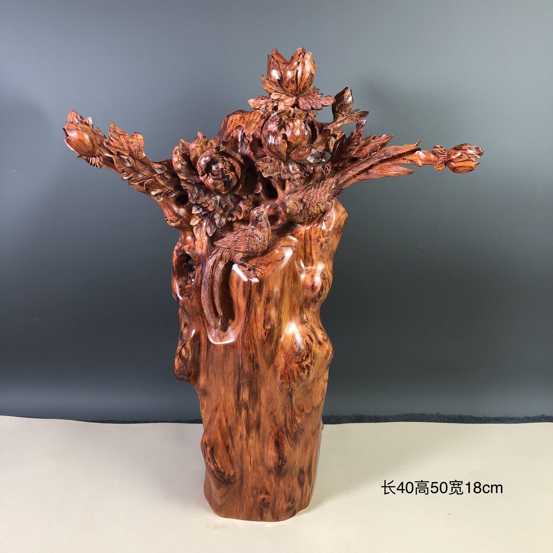 海南黄花梨木雕工艺礼品摆饰花开富贵根雕摆件雕刻工艺礼品摆饰家