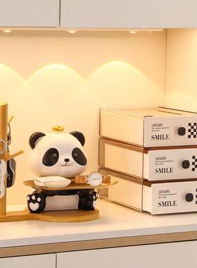 轻奢钥匙收纳创意熊猫玄关客厅摆件入户桌面家居装饰新居乔迁礼品