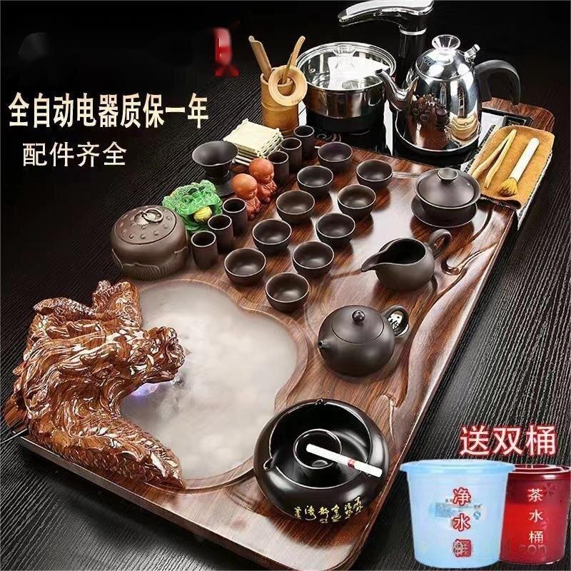 茶道家用实木全自动电茶炉泡茶台办公厅一体流水茶盘功夫茶具套装