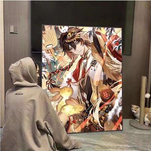 原神人物钟离钻石画卧室客厅手工贴砖卡通满钻带框 十字绣2023新款