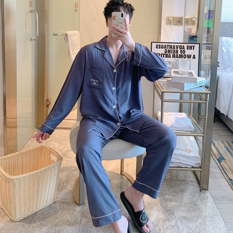 睡衣女春秋季绵绸情侣家居服可外穿夏天男士休闲空调房棉绸套装薄