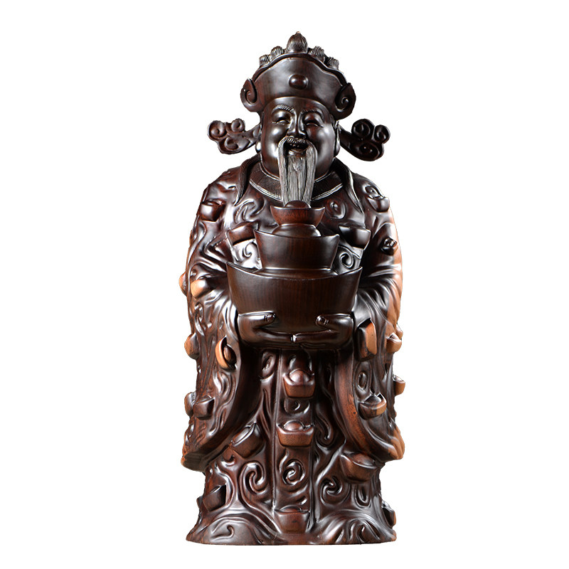 黑檀木雕刻财神爷根雕摆件树根文财神工艺品家居店铺装饰开业送礼