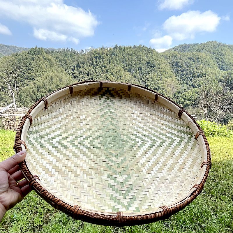 包邮纯手工竹编制品竹编圆簸箕无孔竹匾托盘幼儿园绘画装饰道具