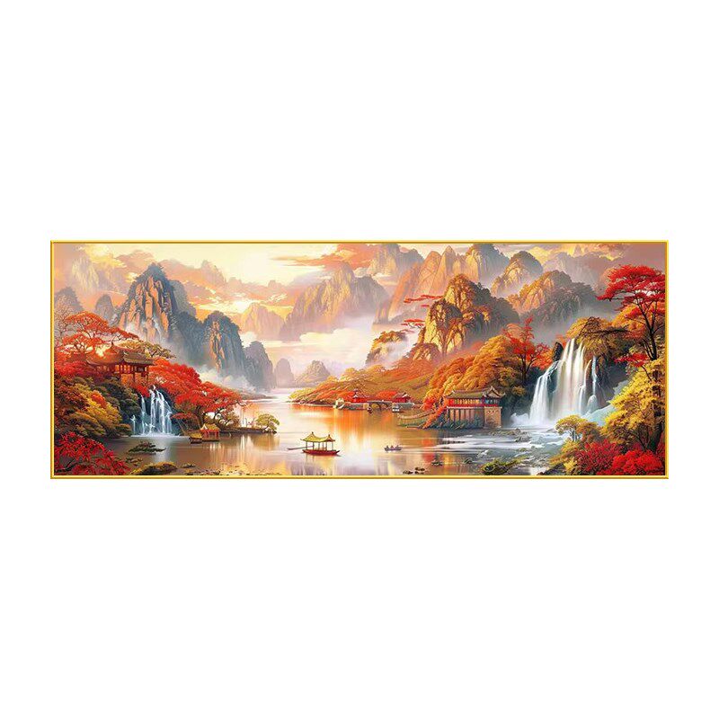 钻石画鸿运当头满钻2024新款客厅粘钻石贴十字绣山水风景画新中式