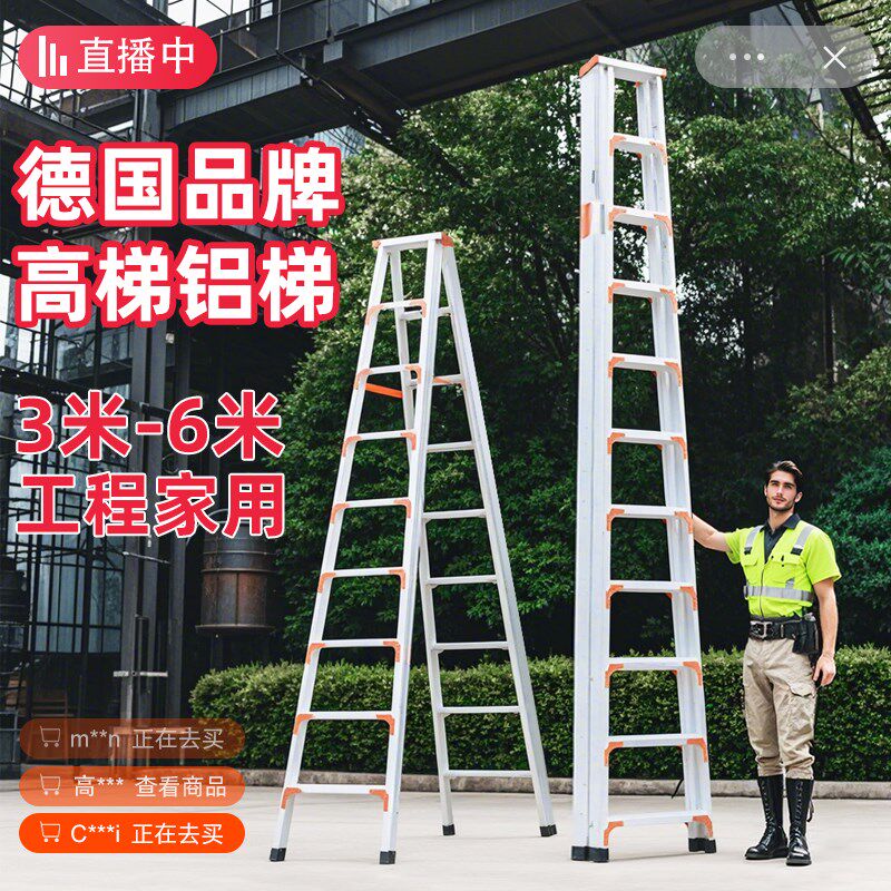 铝合金家用梯子加厚3米4米5米6米超高梯工程非伸缩便携折叠人字梯