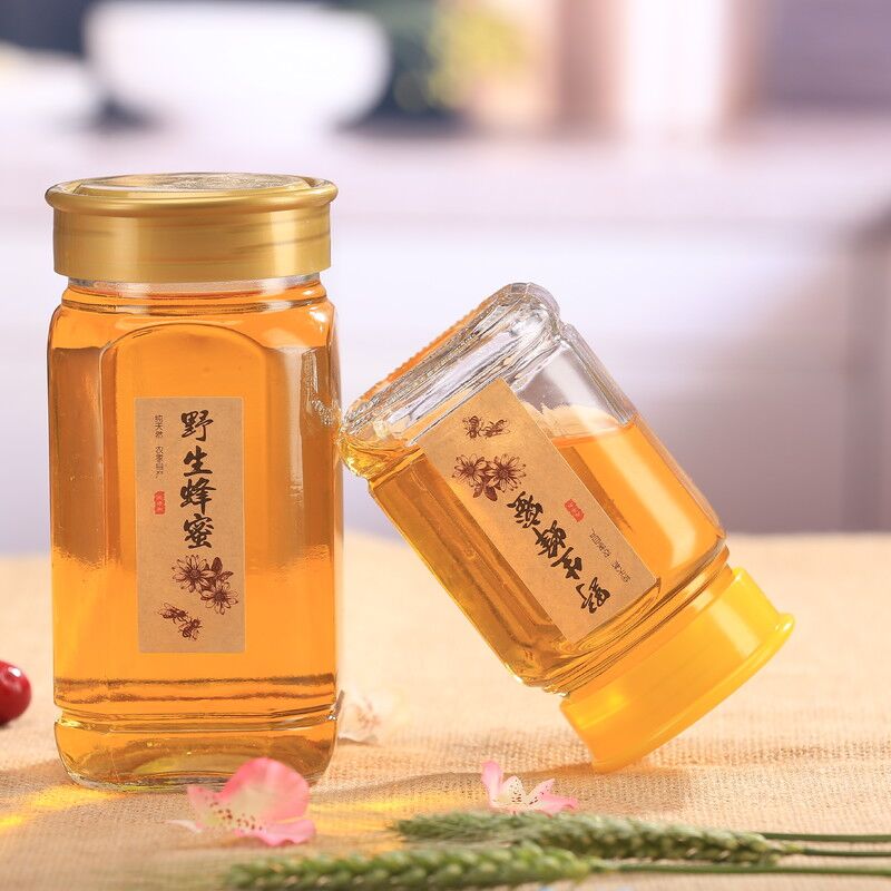 包邮1斤2斤装八角蜂蜜玻璃瓶六棱密封玻璃罐储物罐果酱瓶蜂蜜罐
