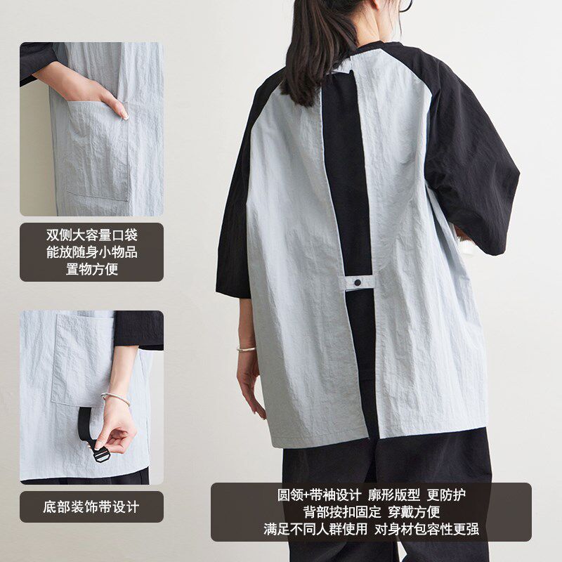 餐饮防泼水画画花艺超市咖啡理发店带袖罩衣工服厨房围裙定制印字