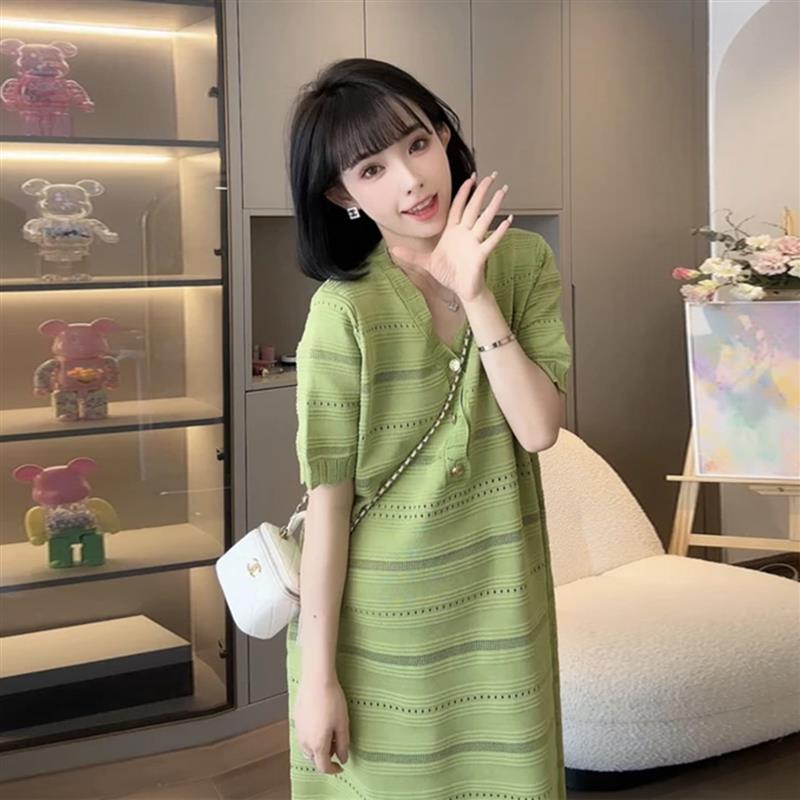 孕妇夏装2026夏季新款连衣裙韩版时尚潮妈宽松冰丝针织中长款裙子
