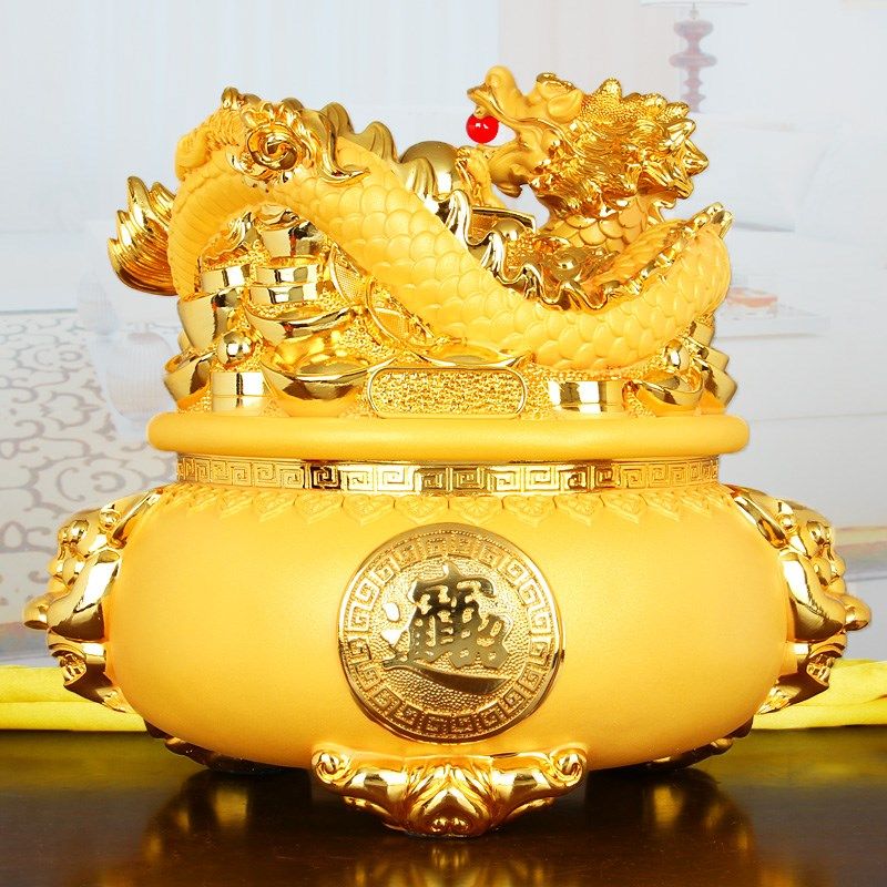 龙摆存钱罐件吉祥物招财龙聚宝盆储蓄工艺礼品摆饰客厅商务店铺开