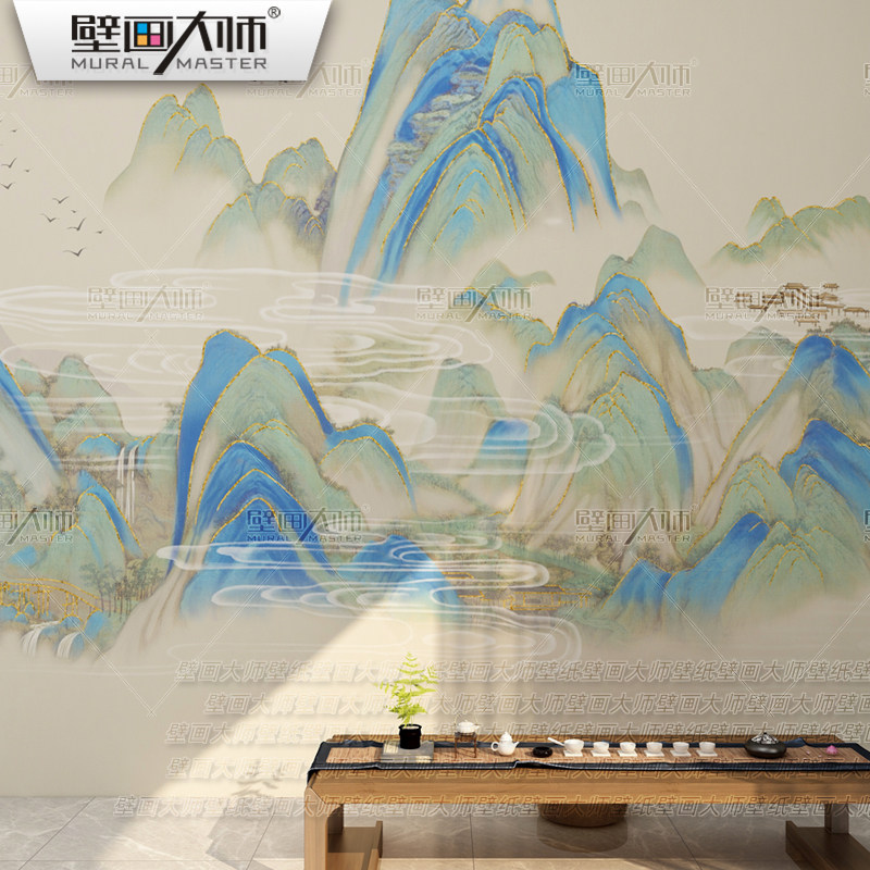 千里江山3d壁纸轻奢新中式山水壁布电视背景墙纸客厅沙发墙布新款