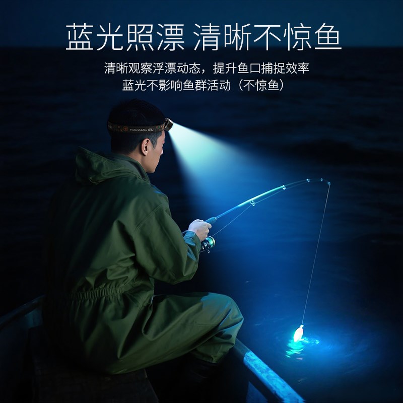夜钓头灯强光超亮充电头戴式野外上饵感应钓鱼专用超长续航红光灯