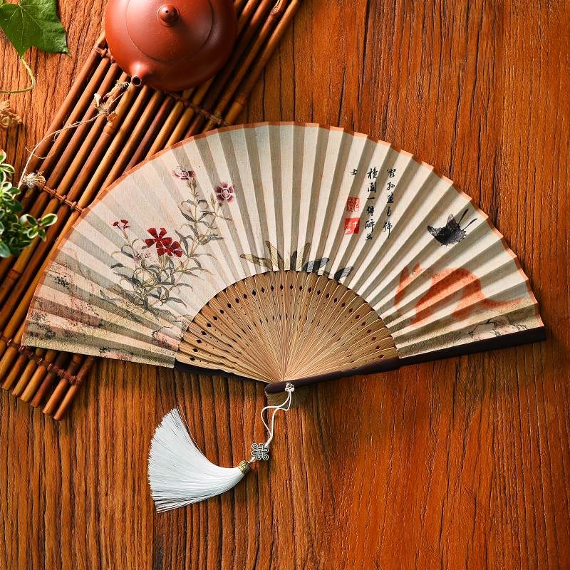 檀香扇子全木质折扇竹制国风古风仙气夏天便携便携式可折叠古代的图片