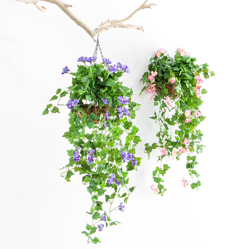 仿真花吊篮壁挂花藤牵牛花盆栽绢布塑料仿真植物挂花客厅墙面装饰
