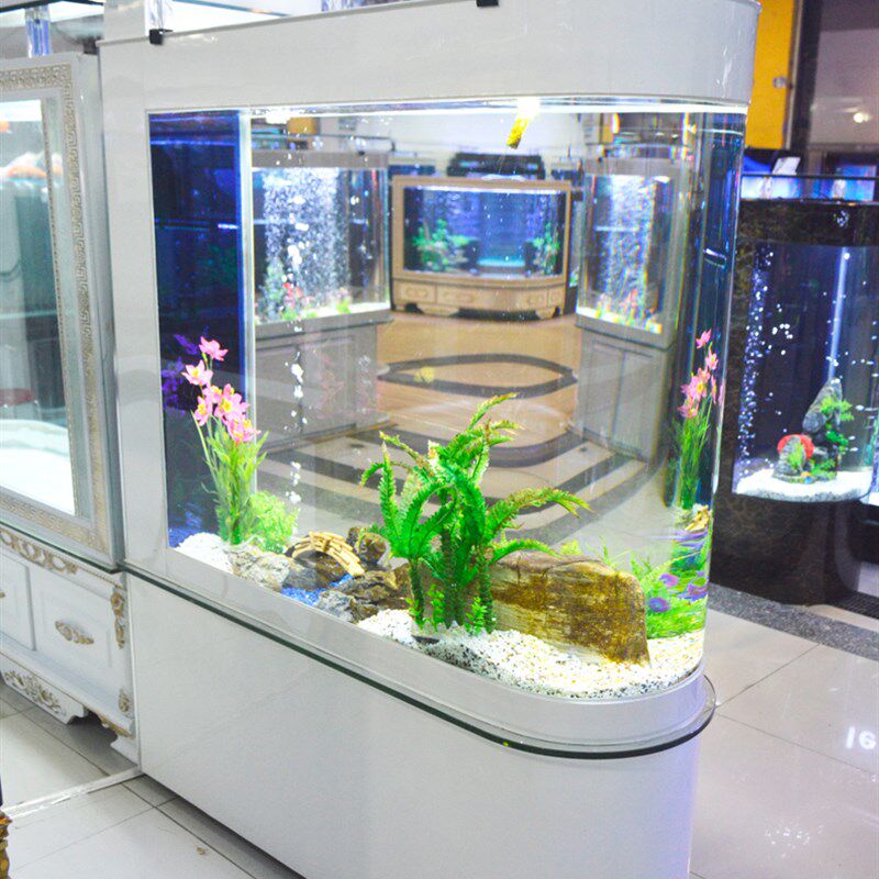 u型子弹头带鞋柜玻璃屏风鱼缸水族箱吧台免换水1米1.2米1.5米