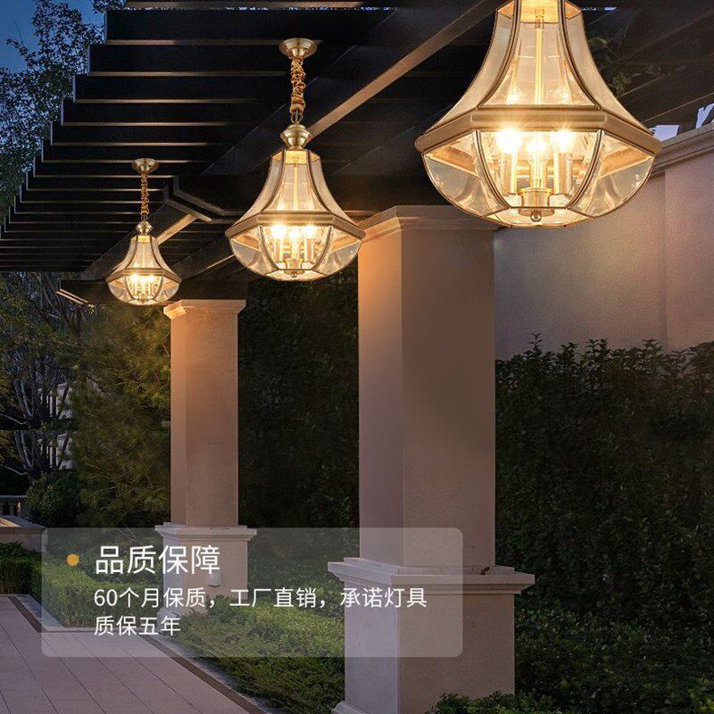 全铜户外吊灯防水别墅门厅灯入户门灯凉亭走廊阳光房灯超亮吸顶灯