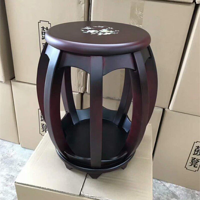 实木古筝专用凳子 琴凳中式仿古圆凳印花楠木色紫檀色素面 琵琶凳