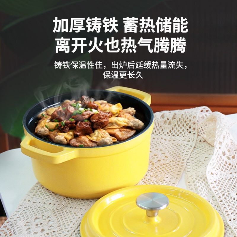 铸铁珐琅锅家用炖锅砂锅煲汤锅闷烧锅平底锅不粘电磁炉燃气灶通用