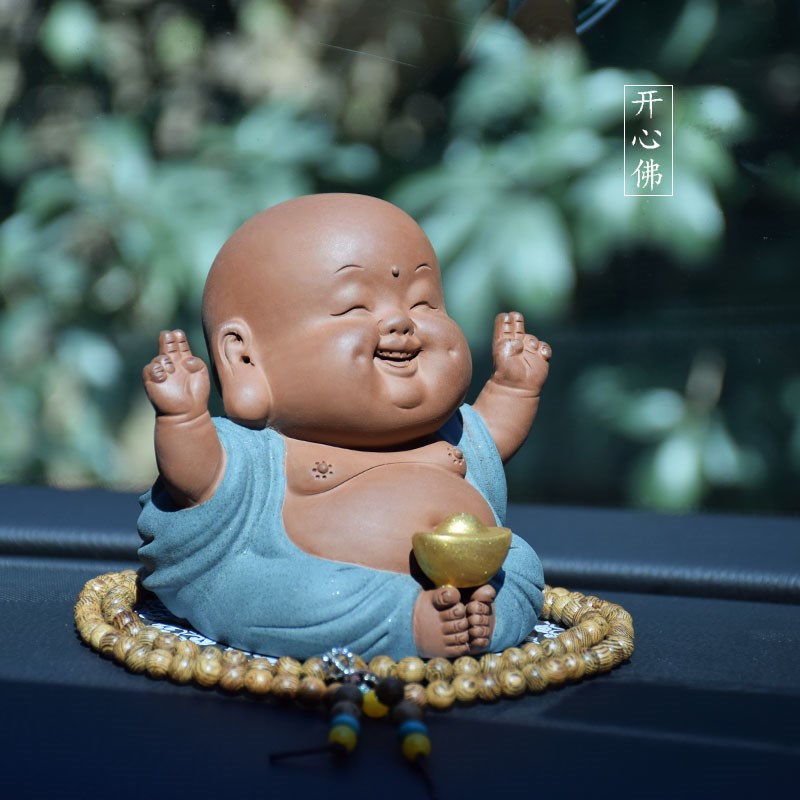 车载摆件创意可爱弥勒佛像小车上内饰招财佛系汽车用品配饰保平安