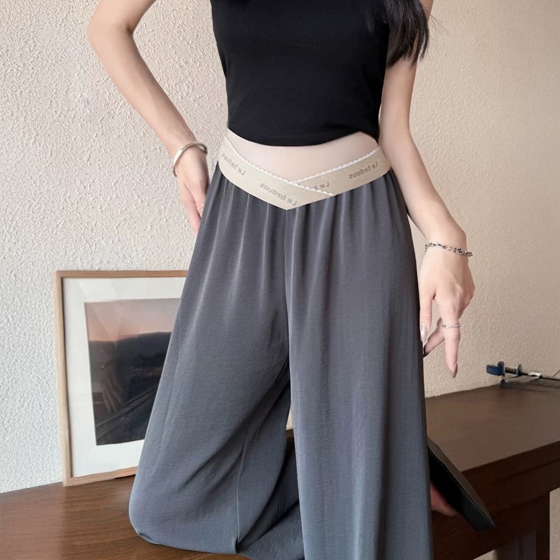 孕妇裤夏季薄款外穿阔腿裤冰丝小个子低腰孕期孕妇装2025新款夏装