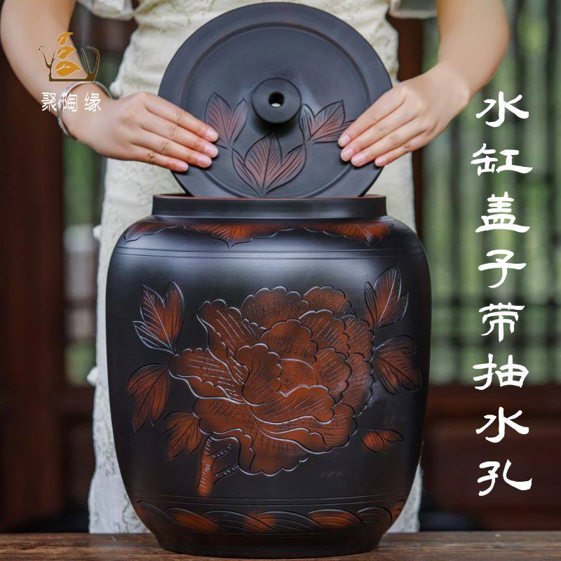储水罐陶瓷水缸家用带盖厨房泡茶台专用纯净水桶大号抽水陶罐包邮