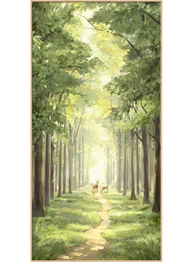 原木风进门玄关装饰画走廊过道挂画北欧风绿色风景高级感客厅壁画