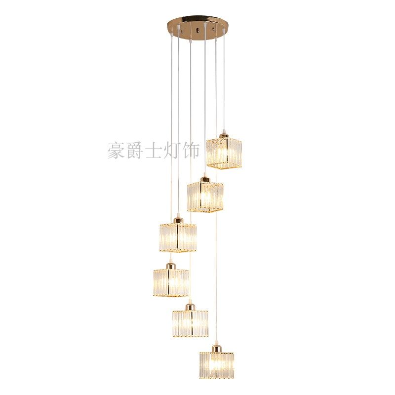楼梯吊灯长吊灯复式轻奢北欧现代简约别墅阁楼网红旋转楼梯水晶灯
