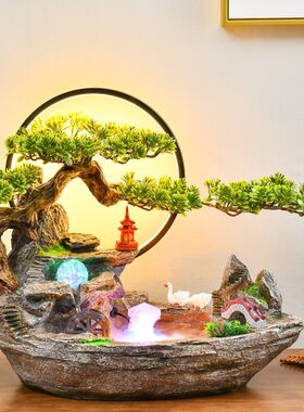 假山流水造景客厅电视柜上放的鱼缸风水轮招财家用生态养鱼水陆缸