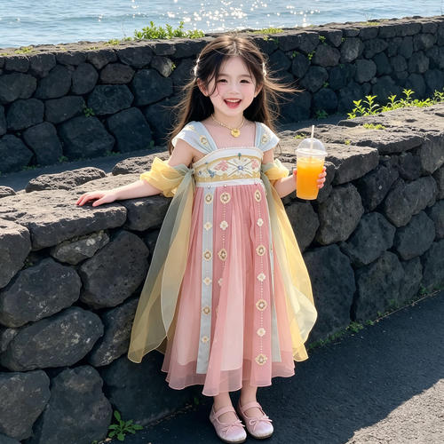 女童汉服夏款薄纱刺绣超仙连衣裙