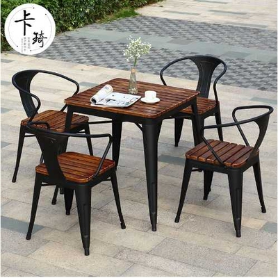 北欧实木户外桌椅组合奶茶店咖啡厅休闲桌椅室外庭院塑木餐桌椅