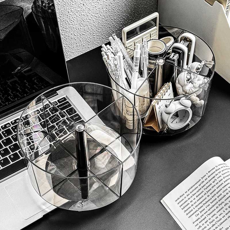 旋转笔筒轻奢高级感办公室桌面笔桶亚克力多功能大容量文具收纳盒