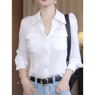 大码气质轻熟风翻领长袖衬