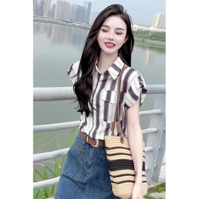 港风洋气条纹衬衫套装女夏