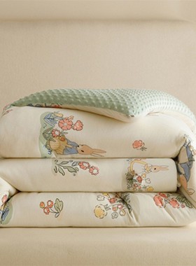 新款A类婴儿织棉豆绒大豆针纤维豆被冬被学双生宿舍单meitu人春秋