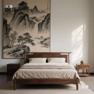 美黑胡桃木北宋式美学床1米8排骨架人床客实双木架子sWGaaZNZ床具