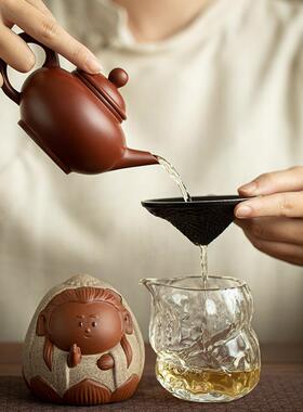 创意手工陶瓷爱茶宠茶漏一桌体可茶摆件客厅茶室装ZXU饰工品摆艺