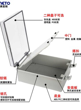 横显开门塑料配电箱电源示屏控室制保护328壳PC明透双层门防水箱