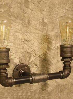 工业复古创17191意铁艺水管T墙壁壁灯欧式酒K吧V过道走廊墙水管壁