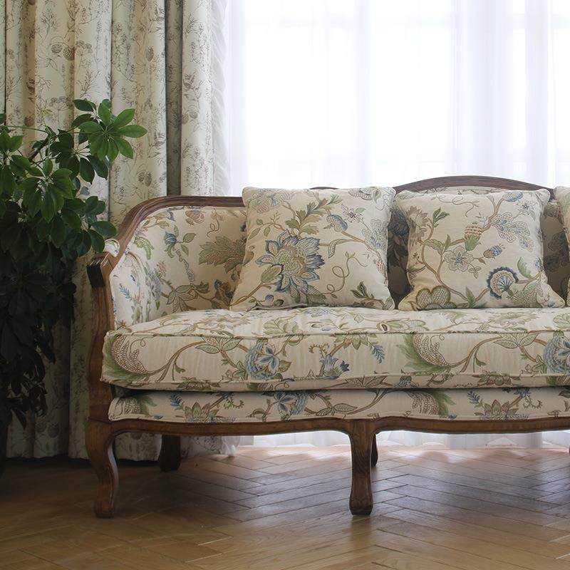 复风AXC提布艺沙古发美厅式乡村花双人三人实木沙发客组合家具可