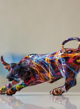 跨境欧式炫彩水转视印牛摆件家居客厅关玄桌面RDW1004酒柜树电柜